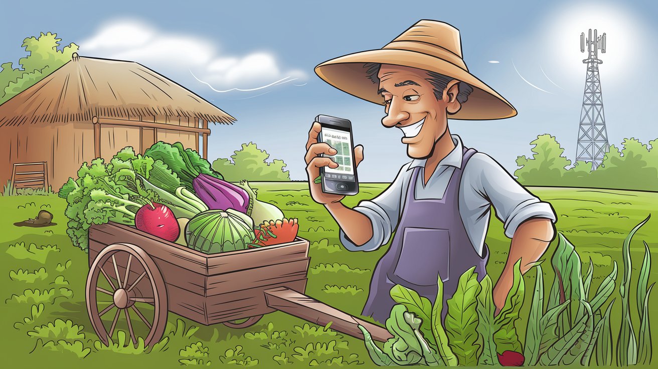 farmer using android phone checking weather